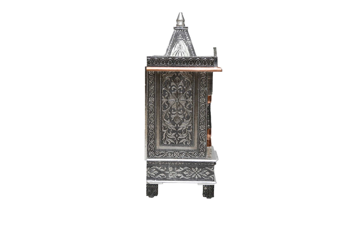 Oxidized Work Pooja Temple, Handcrafted Wooden Mandir for Home (12 x 9 x 24 Inches)