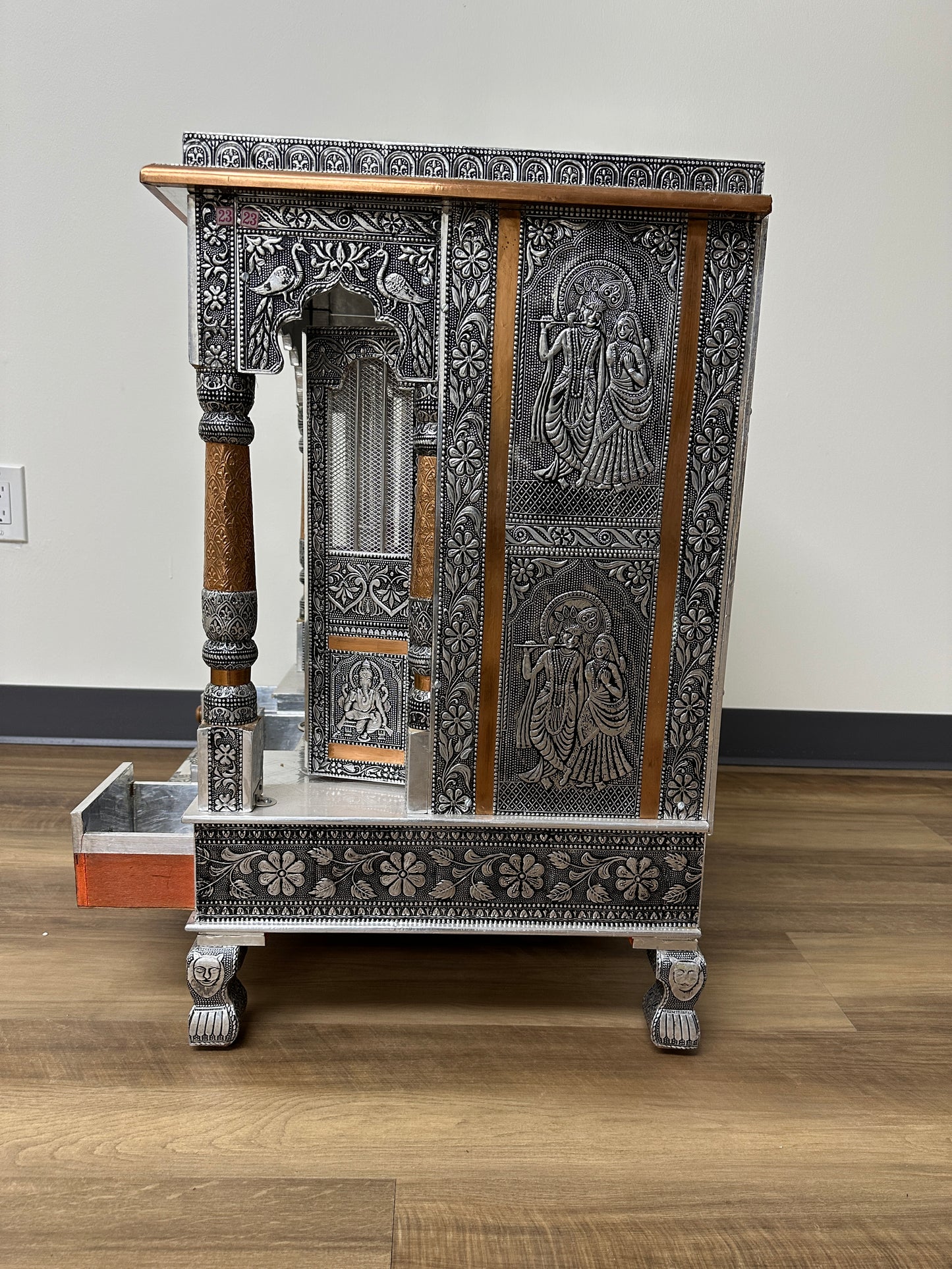 Oxidized Work Pooja Temple, Handcrafted Wooden Mandir for Home (24 x 18 x 26 Inches)