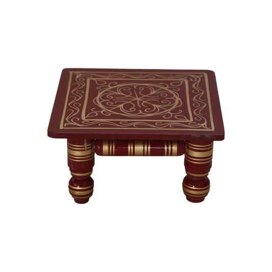 Wooden Chowki puja bajot Sankheda Design Designed for Home & Office Decor for Pooja - 12x12x6 inch