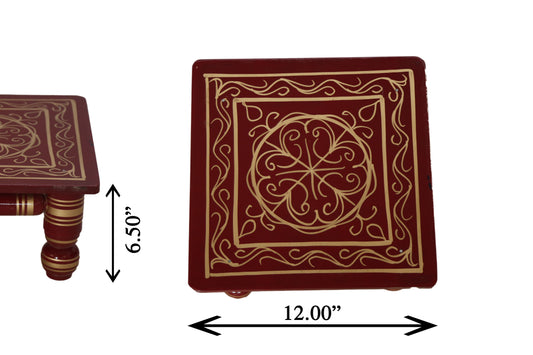 Wooden Chowki puja bajot  Sankheda Design Designed for Home & Office Decor for Pooja - 12x12x6 inch
