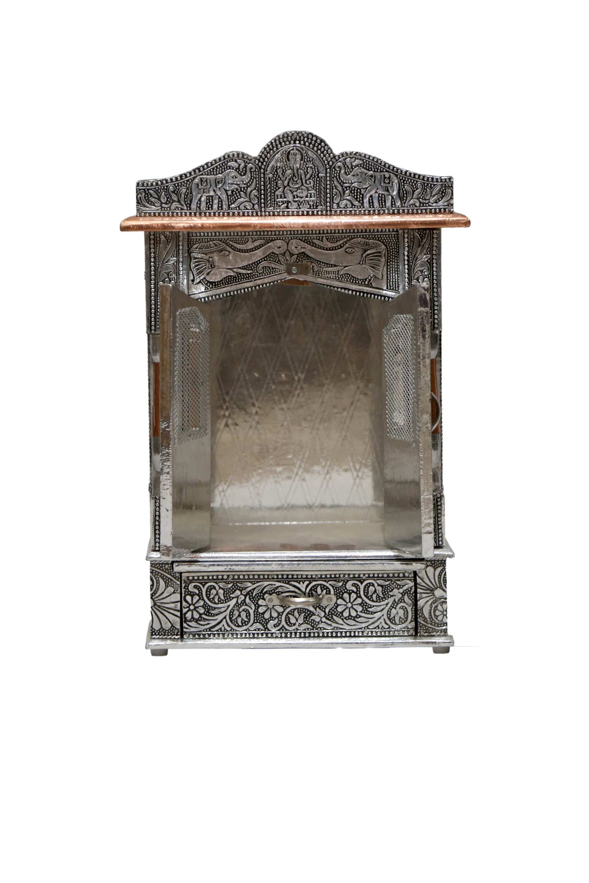 Oxidized Work Pooja Temple, Handcrafted Wooden Mandir for Home (12 x 6 x 20 Inches)
