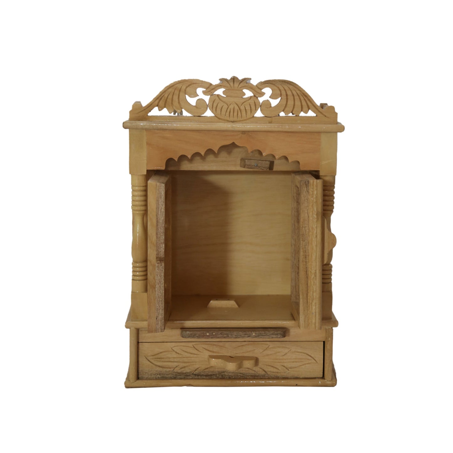 Savan Wood Carved Puja Mandir with door (12 x 6 x 18 Inches)