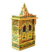 Golden Meena Work Pooja Temple, Handcrafted Wooden Mandir for Home (12 x 6 x 20 Inches)