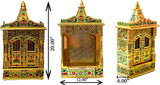 Golden Meena Work Pooja Temple, Handcrafted Wooden Mandir for Home (12 x 6 x 20 Inches)