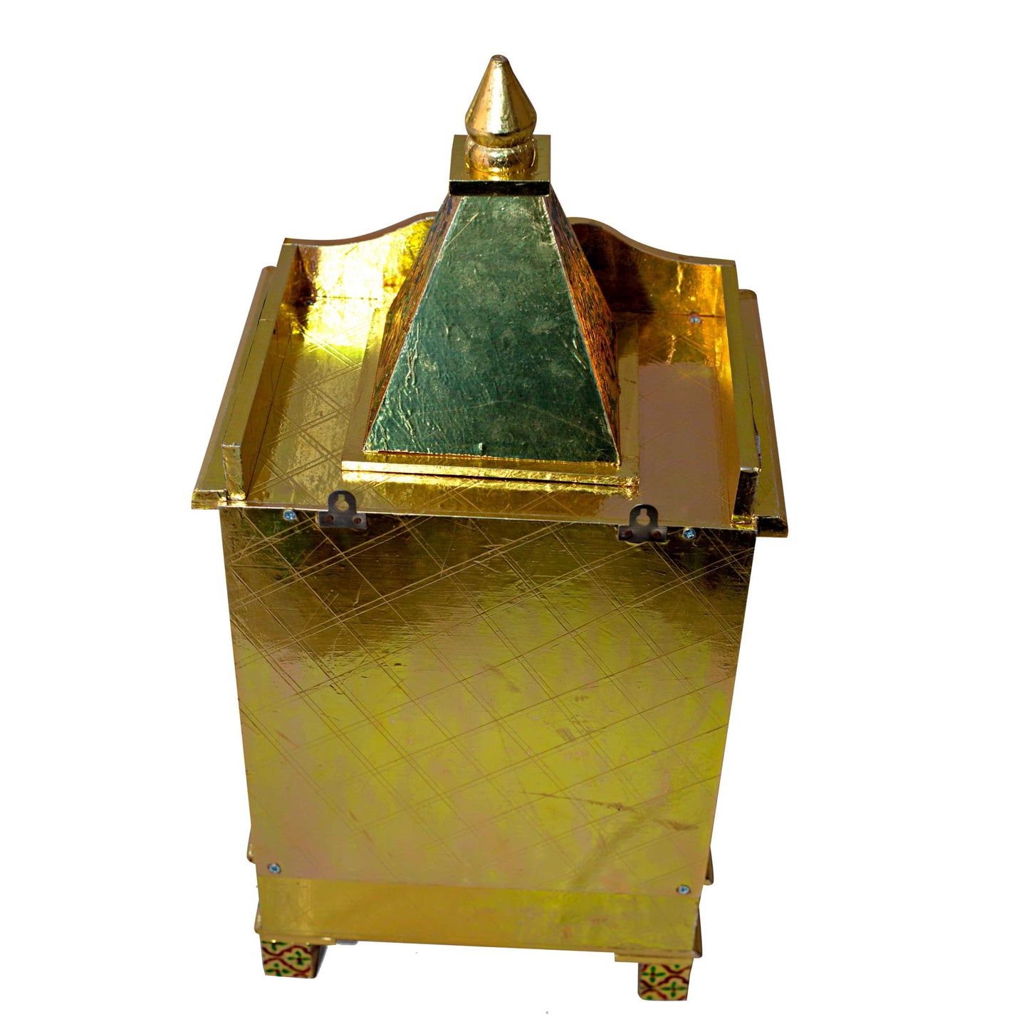 Golden Meena Work Pooja Temple, Handcrafted Wooden Mandir for Home (12 x 9 x 24 Inches)