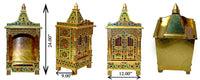 Golden Meena Work Pooja Temple, Handcrafted Wooden Mandir for Home (12 x 9 x 24 Inches)
