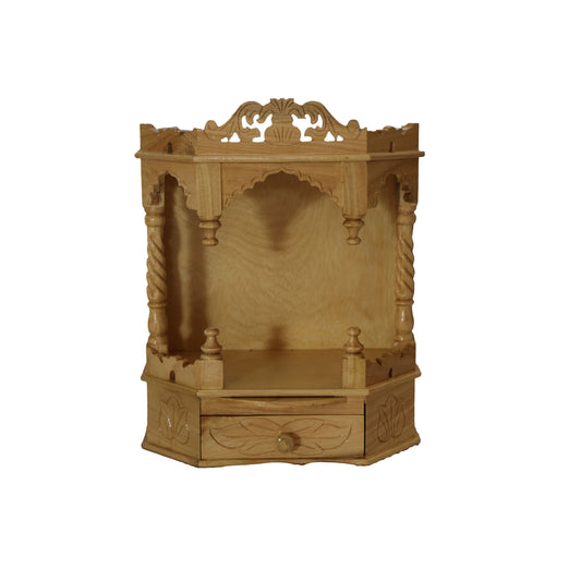 Savan Wood Carved Puja Mandir Round Open (14 x 8 x 19 Inches)