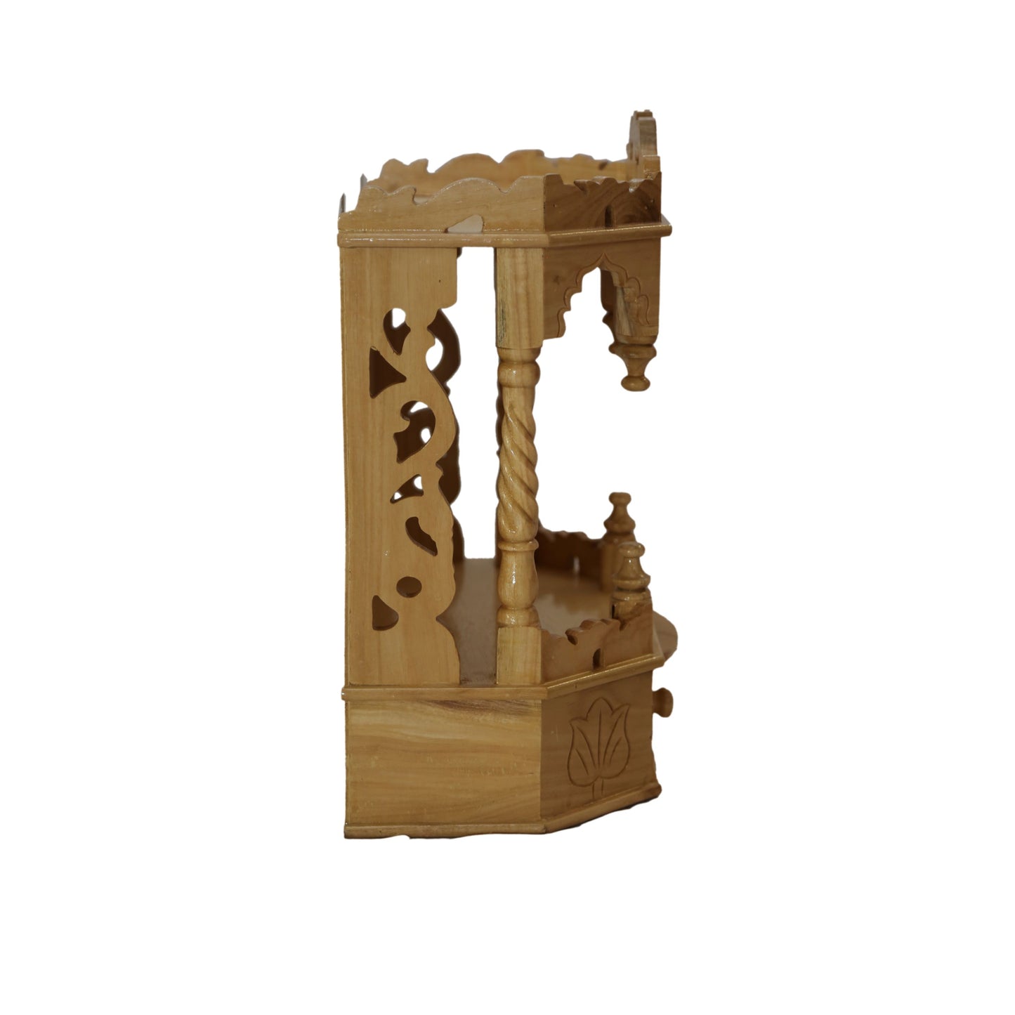 Savan Wood Carved Puja Mandir Round Open (14 x 8 x 19 Inches)