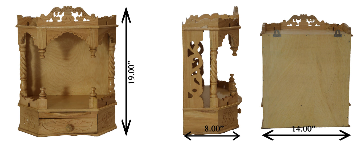 Savan Wood Carved Puja Mandir Round Open (14 x 8 x 19 Inches)