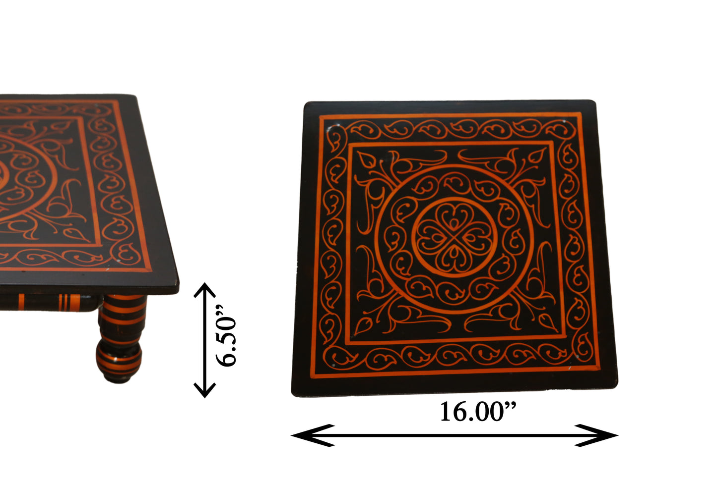 Wooden Chowki puja bajot  Sankheda Design Designed for Home & Office Decor for Pooja - 16 x 16 x 6.5 inch