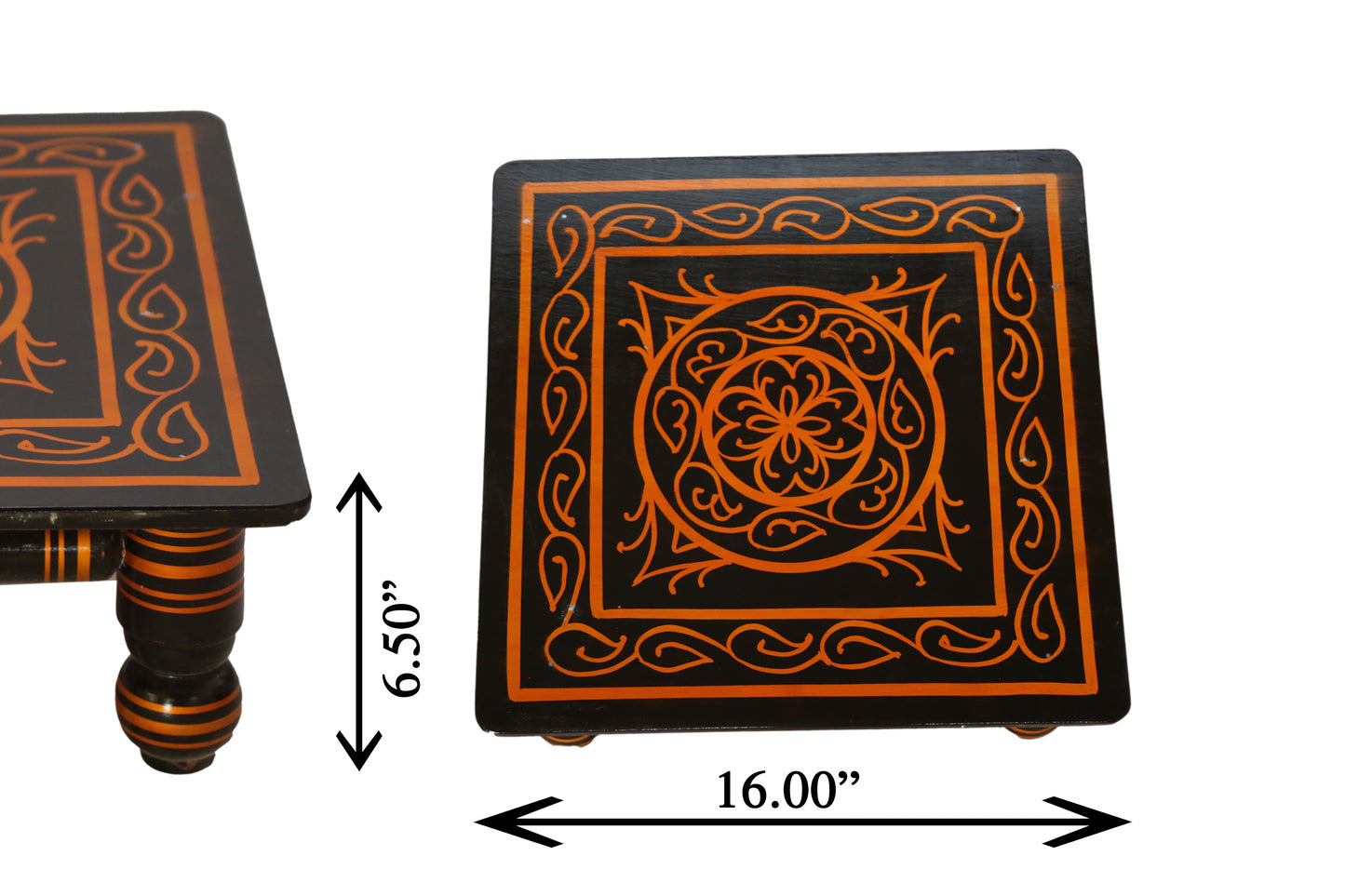 Wooden Chowki puja bajot  Sankheda Design Designed for Home & Office Decor for Pooja - 16 x 16 x 6.5 inch