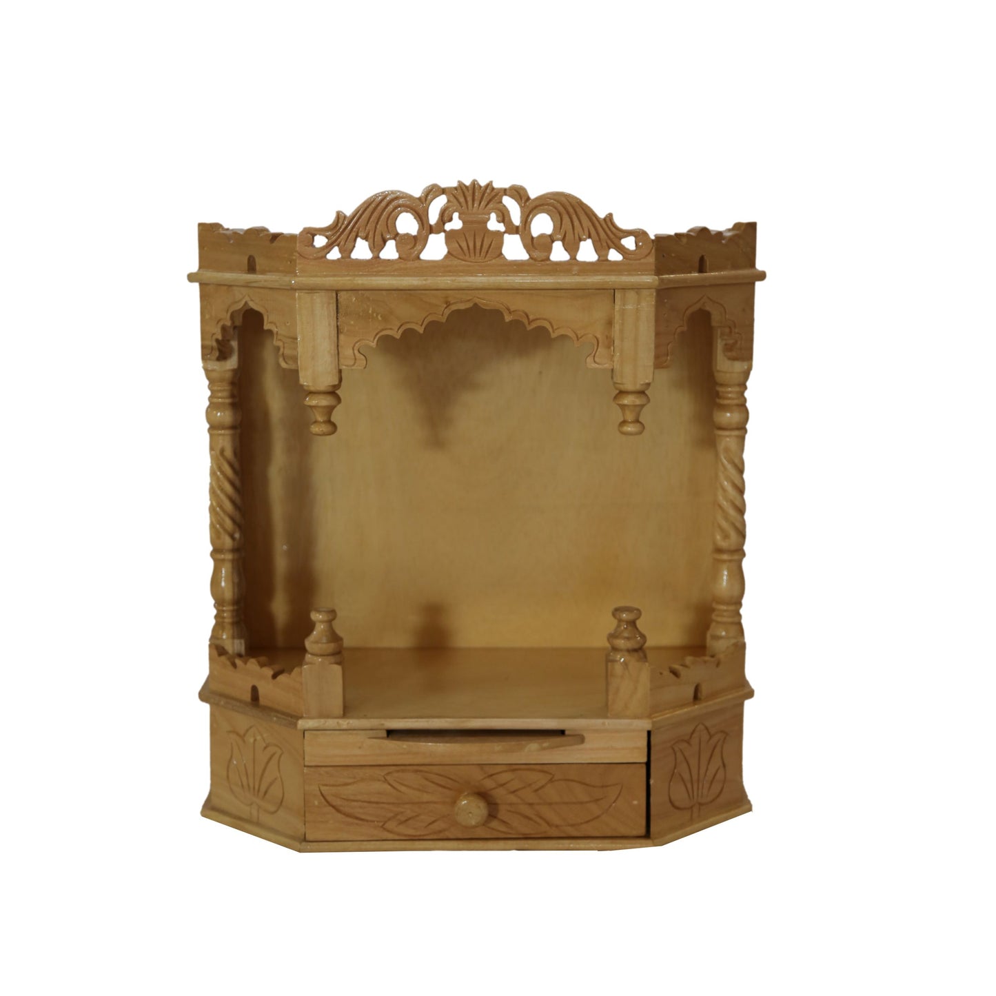 Savan Wood Carved Puja Mandir Round Open (16 x 8 x 20 Inches)