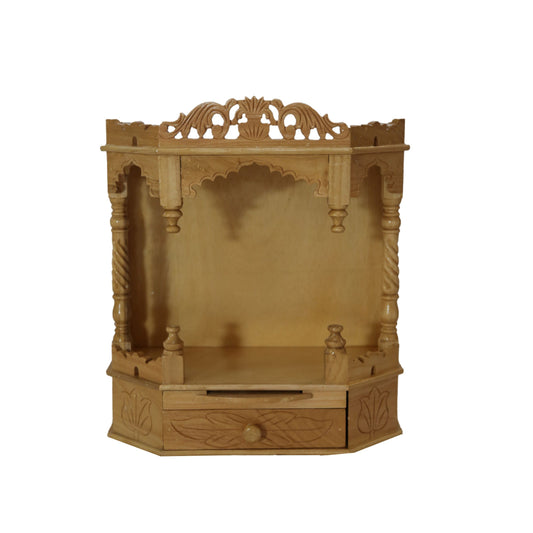 Savan Wood Carved Puja Mandir Round Open (16 x 8 x 20 Inches)