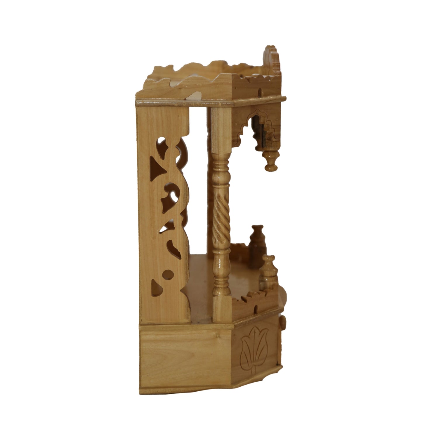 Savan Wood Carved Puja Mandir Round Open (16 x 8 x 20 Inches)