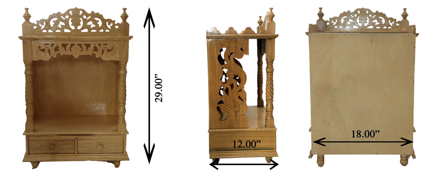Savan Wood Carved Puja Mandir Round Open (18 x 12 x 29 Inches)