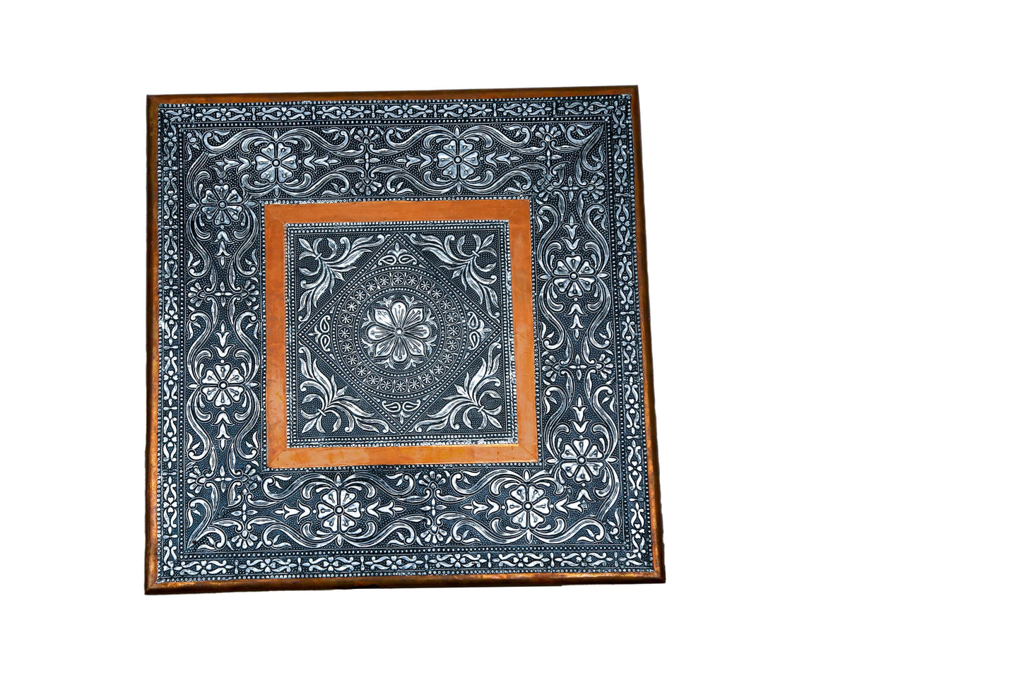 Oxidized Wooden Chowki puja bajot Kalash Designed for Home & Office Decor for Pooja - 18 x 18 x 6 inch, Silver
