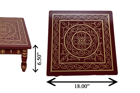 Wooden Chowki puja bajot  Sankheda Design Designed for Home & Office Decor for Pooja - 18 x 18 x 6.5 inch