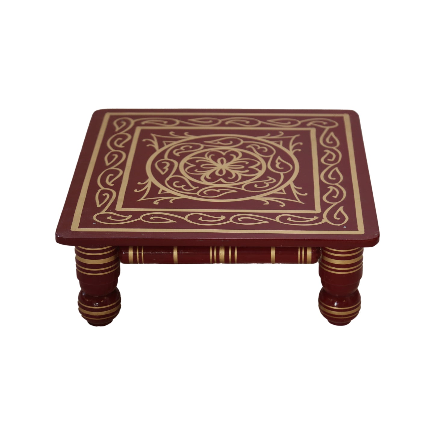 Wooden Chowki puja bajot  Sankheda Design Designed for Home & Office Decor for Pooja - 18 x 18 x 6.5 inch