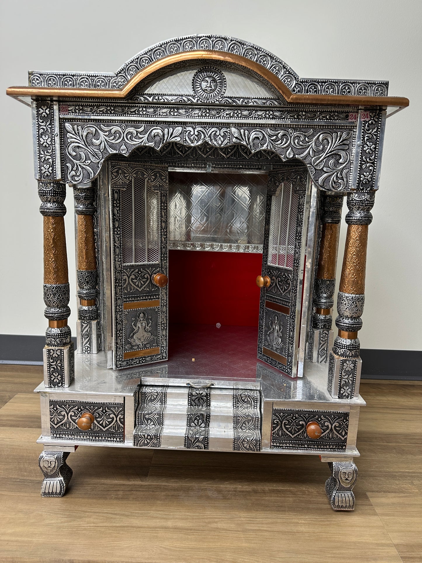 Oxidized Work Pooja Temple, Handcrafted Wooden Mandir for Home (24 x 18 x 26 Inches)