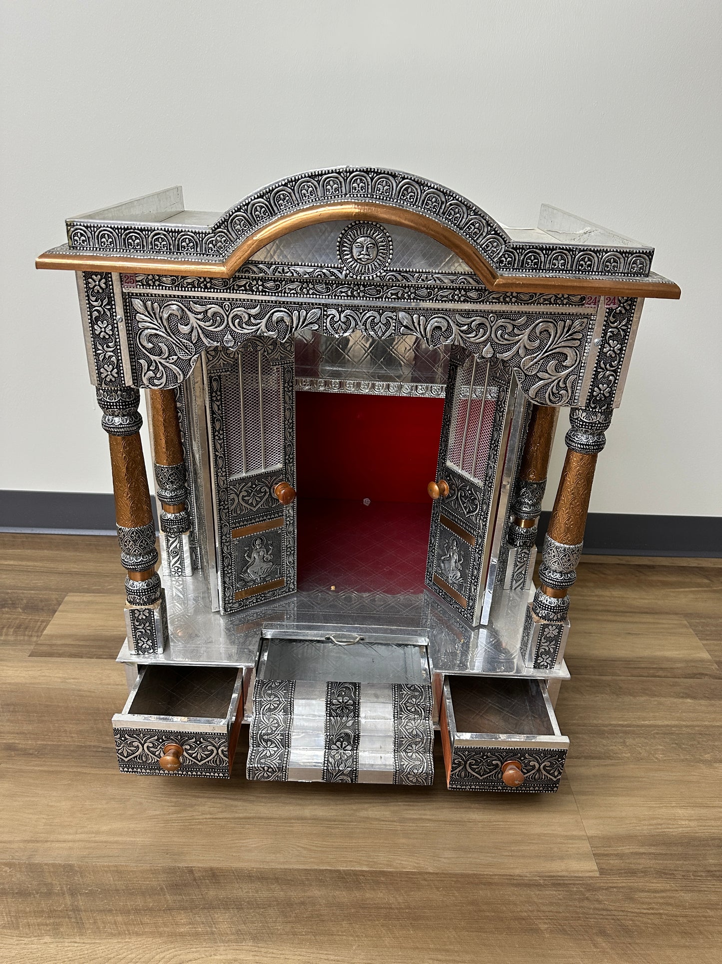 Oxidized Work Pooja Temple, Handcrafted Wooden Mandir for Home (24 x 18 x 26 Inches)