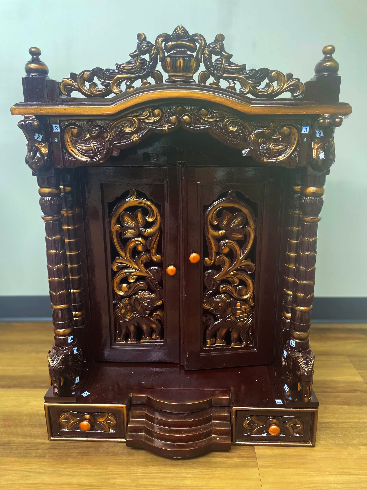 Savan Wood Carved Puja Mandir with door (24 x 18 x 40 Inches)