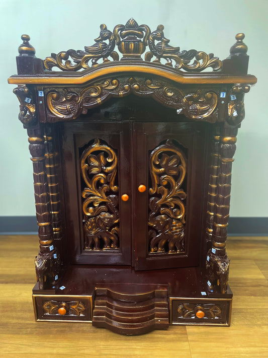 Savan Wood Carved Puja Mandir with door (24 x 18 x 40 Inches)
