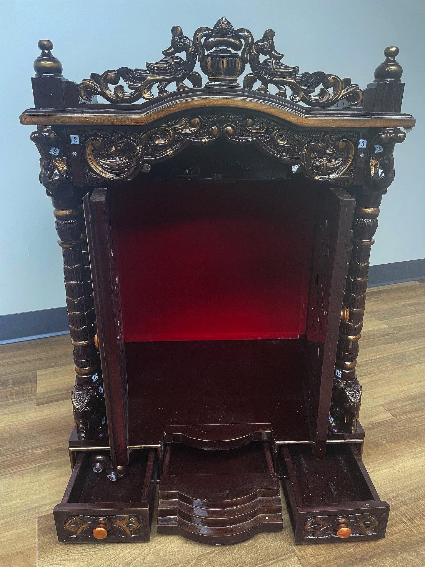 Savan Wood Carved Puja Mandir with door (24 x 18 x 40 Inches)