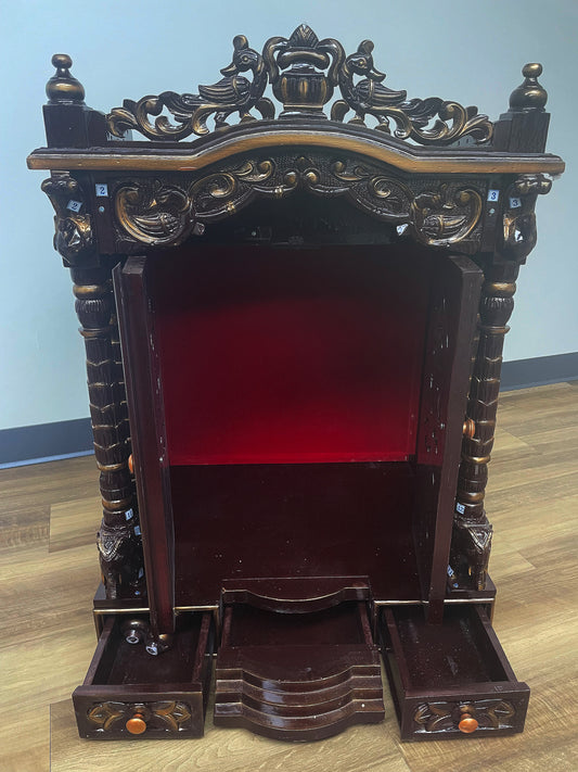 Savan Wood Carved Puja Mandir with door (24 x 18 x 40 Inches)