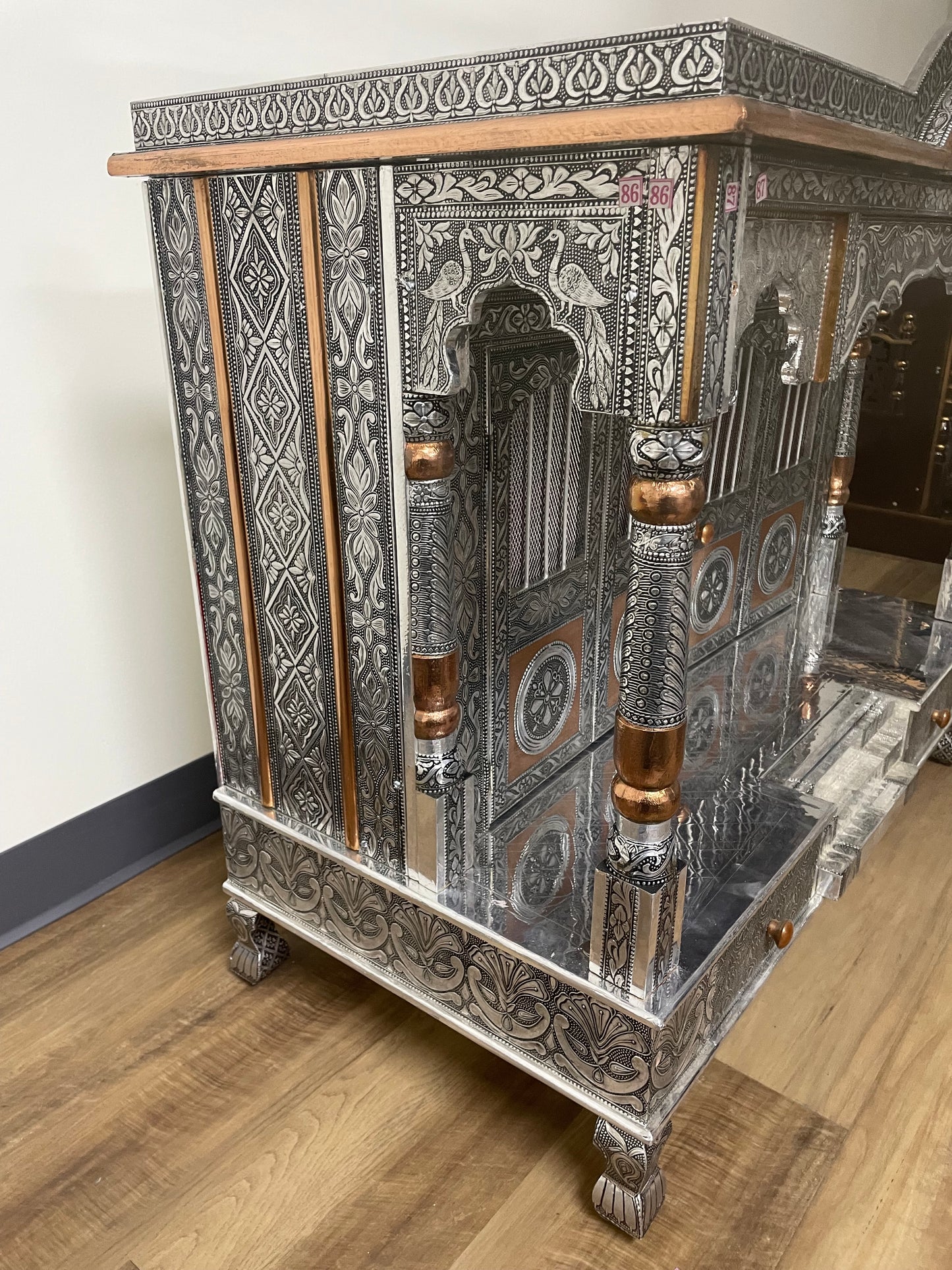Oxidized Work Pooja Temple, Handcrafted Wooden Mandir for Home (36 x 18 x 26 Inches)