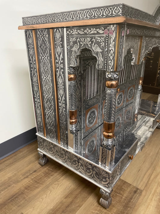 Oxidized Work Pooja Temple, Handcrafted Wooden Mandir for Home (36 x 18 x 26 Inches)