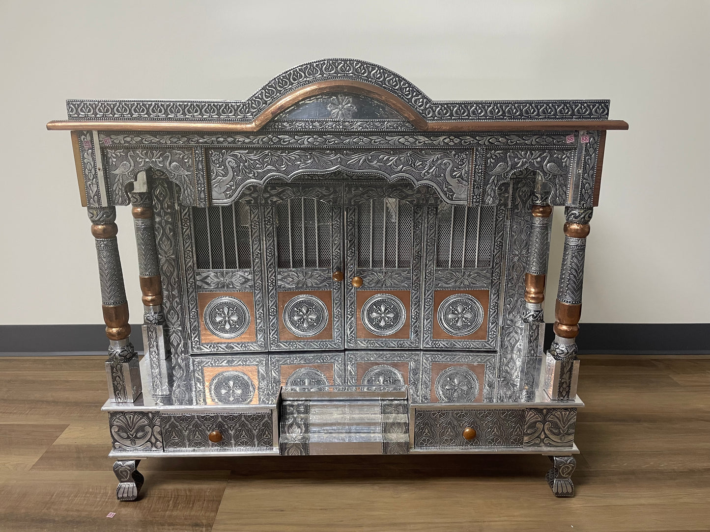 Oxidized Work Pooja Temple, Handcrafted Wooden Mandir for Home (36 x 18 x 26 Inches)