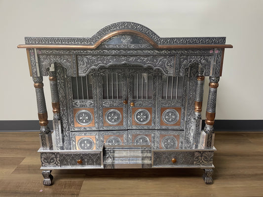 Oxidized Work Pooja Temple, Handcrafted Wooden Mandir for Home (36 x 18 x 26 Inches)