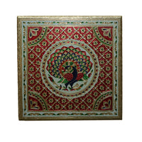 Premium Meenakari Wooden Chowki puja bajot Kalash Designed for Home & Office Decor for Pooja - 12x12x6 inch, Gold
