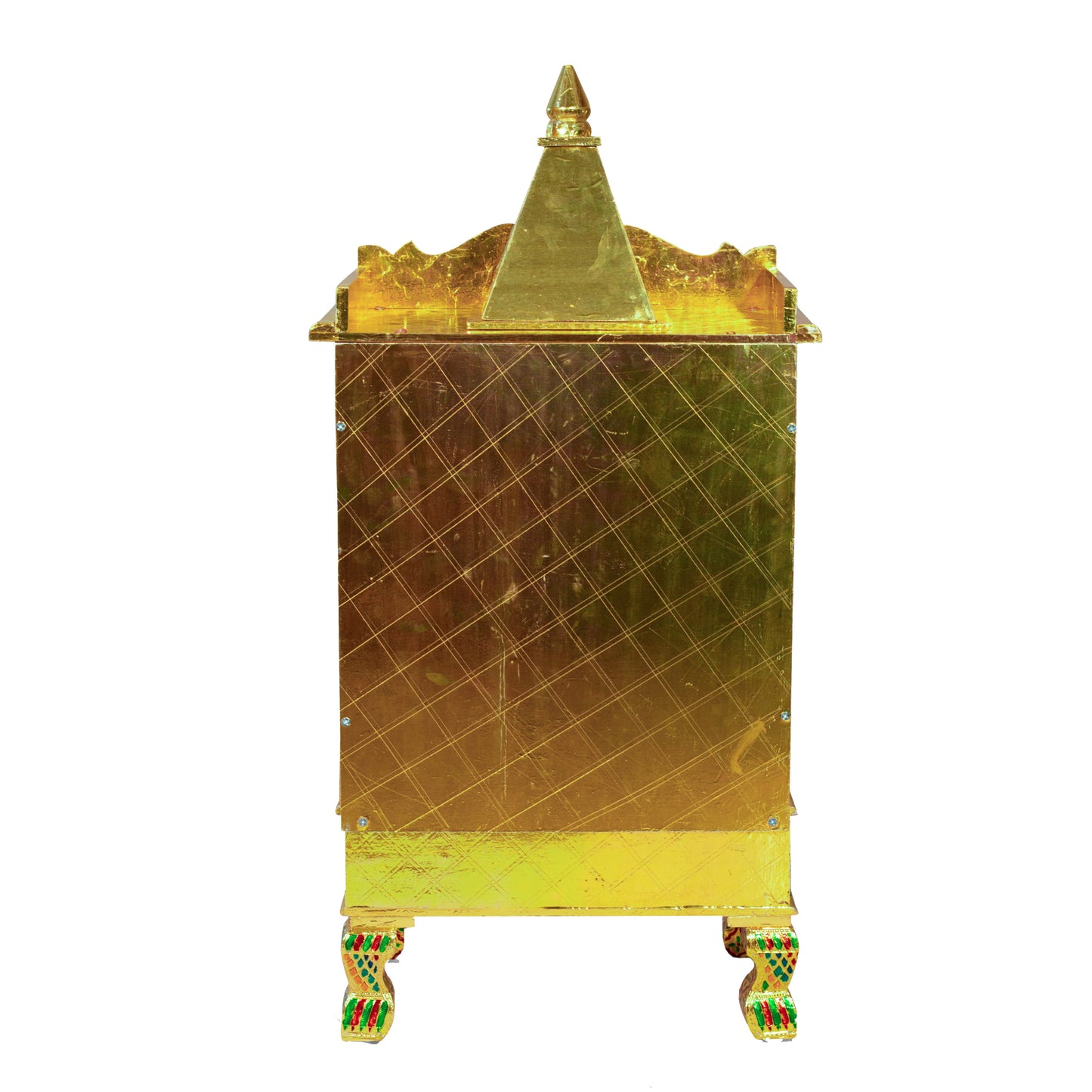 Golden Meena Work Pooja Temple, Handcrafted Wooden Mandir for Home (15 x 9 x 31 Inches)