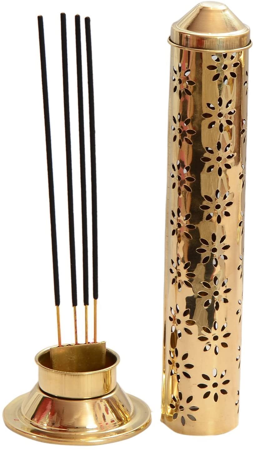 Safety Agarbatti Stand Brass Gold 26 x 7.6 x 5.2 cm Approx (Assorted Design)