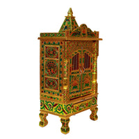 Golden Meena Work Pooja Temple, Handcrafted Wooden Mandir for Home (15 x 9 x 31 Inches)
