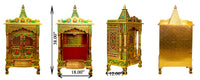 Golden Meena Work Pooja Temple, Handcrafted Wooden Mandir for Home (18 x 12 x 38 Inches)