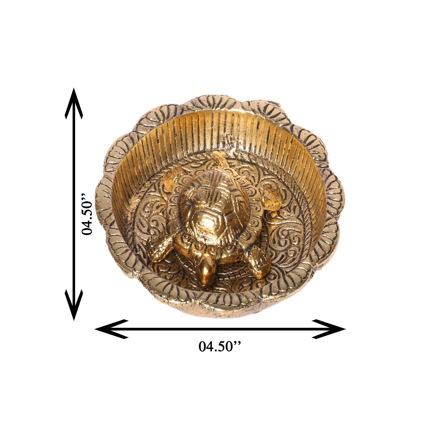 Brass finish Vastu and Feng Shui Tortoise, Turtle, Kachhua with Bowl for Puja and for Good Luck(2.5 inches)