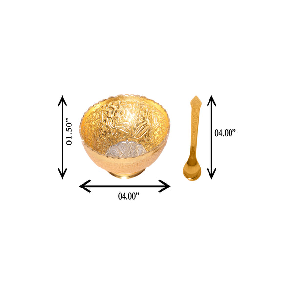 Brass Gold Polished Beautiful Design Mukhvas Bowl & Gold Polished Spoon Set